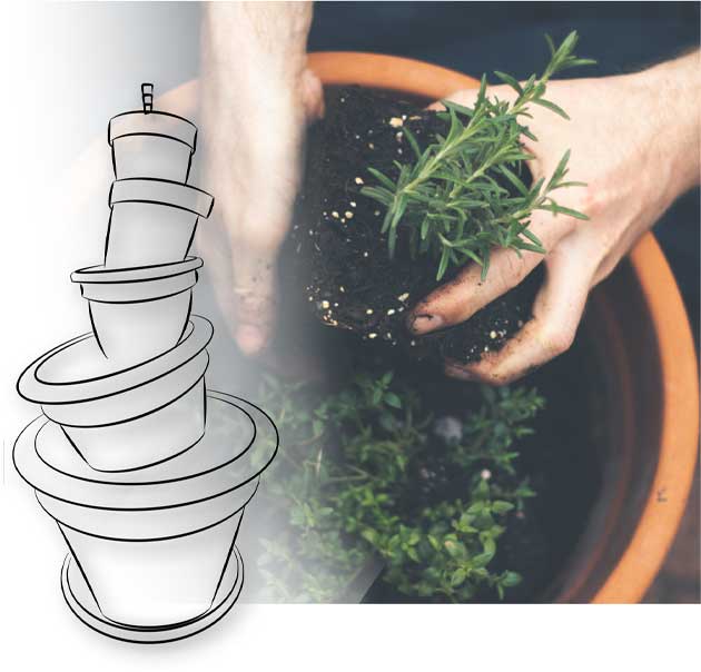 3. Vertikaler Kräuterturm aus Tontöpfen